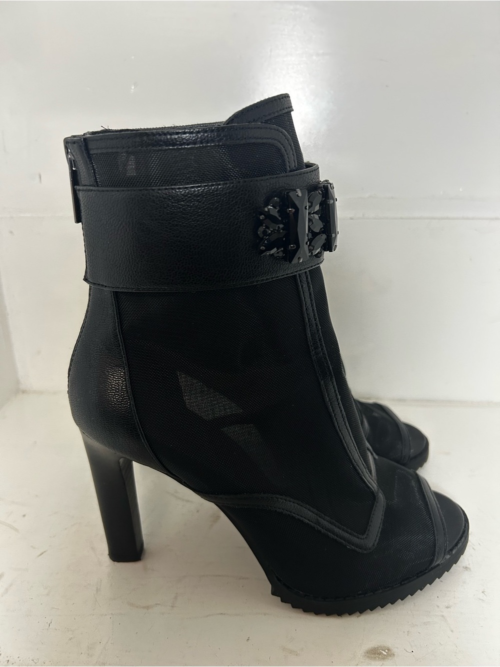 Karl Lagerfeld Paris Women's Black Blayze Mesh Peep Toe Bootie size 8.5M